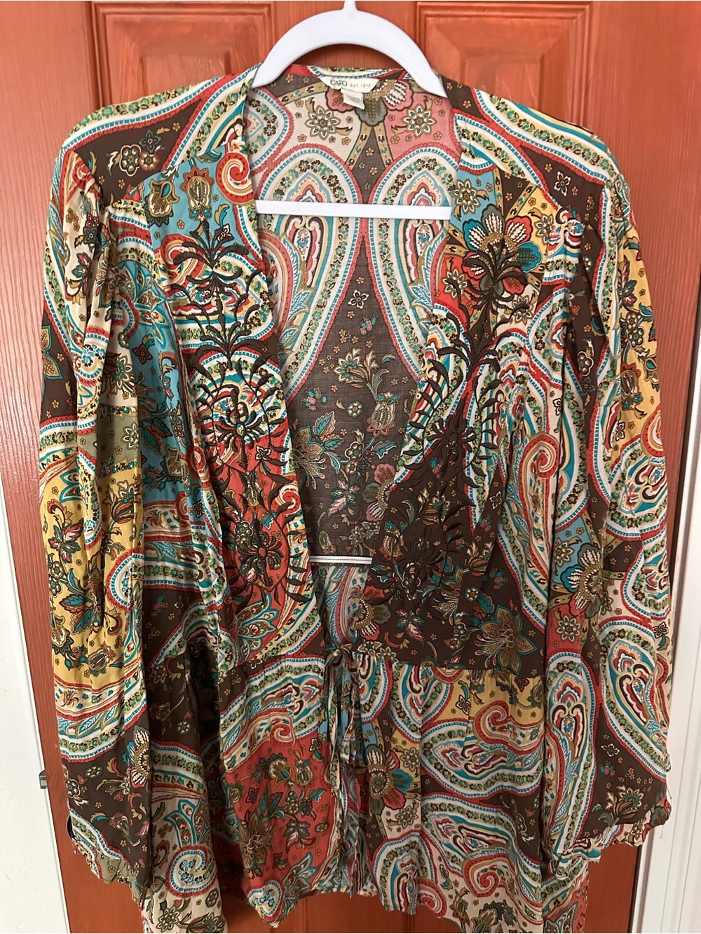 Cato Brown Multi Paisley Open-Front Blazer